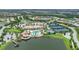 Aerial view of the community center and pool, offering residents luxurious amenities and lakeside recreation at 17910 Waterville Pl, Lakewood Ranch, FL 34202