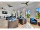 Bright community room with ceiling fans, tiled floors, comfortable lounge seating and natural light at 3218 Big Sky Way, Bradenton, FL 34211