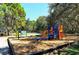 Playground with play structures, swings, and mature trees at 3734 Ballantrae Dr # 19D, Sarasota, FL 34238