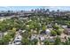 Expansive aerial view of a residential neighborhood with lush greenery and the city skyline in the distance at 412 E Amelia Ave, Tampa, FL 33602