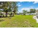 This large backyard features a chain link fence, mature trees, and open space at 417 Glen Oak Rd, Venice, FL 34293