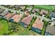 Aerial view showcases a home with a screened pool and lush landscaping in a pristine neighborhood at 4931 Benito Ct, Bradenton, FL 34211