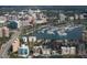 Gorgeous aerial view displays waterfront marina with downtown buildings in the background at 510 Wedge Ln, Longboat Key, FL 34228