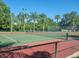 Well-maintained tennis court ready for play, surrounded by lush greenery and palm trees on a clear, sunny day at 5146 Northridge Rd # 310, Sarasota, FL 34238
