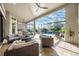 Inviting covered patio with comfortable seating, overlooking a beautiful pool and landscaped backyard at 5328 Brookgrove Dr, Sarasota, FL 34238