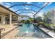 Backyard pool with screened-in lanai, with water fountains and spillover spa tub at 5328 Brookgrove Dr, Sarasota, FL 34238