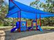 Colorful playground with blue shade cover offers a fun and safe play area for children at 5500 Longwood Run Blvd # 203, Sarasota, FL 34243