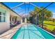 This screened-in pool is perfect for hot summer days, with the patio, landscaping, and backyard at 650 Rosemary Cir, Bradenton, FL 34212