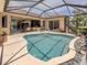 Backyard pool featuring a large pool, patio area, outdoor dining, and lush landscaping at 673 Crane Prairie Way, Osprey, FL 34229