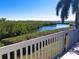 Scenic backyard view of lush green trees and shrubs leading up to a lake at 967 Waterside Ln # 1, Bradenton, FL 34209