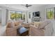 Sunlit living room featuring comfortable seating, stylish decor, and hardwood floors at 128 Fillmore Dr, Sarasota, FL 34236