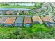 Aerial view of neighborhood homes with screened-in pools and lush landscaping, overlooking a scenic golf course at 15315 Derna Ter, Bradenton, FL 34211