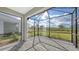 Enclosed patio showcasing a view of landscaping and outdoors, paved flooring, and a screened surround at 2321 Blue Mahoe Ln, Sarasota, FL 34240