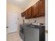 Laundry room featuring tile floors, cabinets and silver washer and dryer at 5410 Matthew Ct, Sarasota, FL 34231