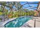 A refreshing screened pool with beautiful blue tile, surrounded by lush tropical landscaping and comfortable seating at 5515 69Th E Pl, Ellenton, FL 34222