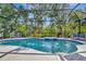 Screened pool with blue tile, lush tropical landscaping, and waterfall feature provides a backyard oasis at 5515 69Th E Pl, Ellenton, FL 34222