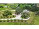 Aerial shot showcases a private estate with a circular driveway, mature trees, and a serene pool area at 6875 Myakka Valley Trl, Sarasota, FL 34241