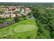 Aerial view of a green and pond on a golf course with houses nearby at 7343 Birds Eye Ter, Bradenton, FL 34203