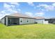 Spacious backyard featuring a screened lanai, lush green lawn, and privacy, perfect for outdoor enjoyment at 2108 Citrus Breeze Dr, Bradenton, FL 34208