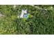 An aerial view of a lush backyard, featuring a sparkling swimming pool enclosed with an aluminum screen at 4511 Windsor Park, Sarasota, FL 34235