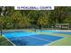 Outdoor pickleball courts available at the community features ten courts, with green and blue surfaces, surrounded by trees at 4511 Windsor Park, Sarasota, FL 34235