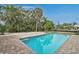 Beautiful private backyard pool surrounded by lush tropical landscaping and a brick paver deck at 4831 Primrose Path, Sarasota, FL 34242