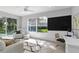 Sunlit home office featuring a large window, desk space, comfortable seating, and stylish rug for a productive work environment at 5401 Oak Grove Ct, Sarasota, FL 34233