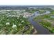 Expansive aerial view showcasing the neighborhood, river, and lush greenery surrounding the property at 5935 River Forest Cir, Bradenton, FL 34203