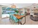 Bright dining room with stylish decor and view of the screened-in pool at 5948 Mirror Lake Rd, Sarasota, FL 34238