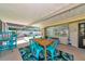 Covered patio with a dining area, bar seating, and view of the fenced-in yard and pool at 5948 Mirror Lake Rd, Sarasota, FL 34238