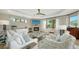 Inviting living room featuring stylish decor, a cozy fireplace, and abundant natural light at 795 Marbury Ln, Longboat Key, FL 34228