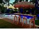 Outdoor pool featuring an attached tiki bar with seating at sunset at 1112 Montezuma Dr, Bradenton, FL 34209