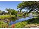 Scenic view from the property showcasing a tranquil pond with a fountain feature and lush landscaping at 1684 Pintail Way, Sarasota, FL 34231