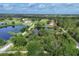 Aerial view of the property with large ponds and red barn at 3045 Logue Rd, Myakka City, FL 34251