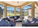 Comfortable lanai seating area with views of the screened-in pool and landscaped yard at 4540 Terrazza Ct, Bradenton, FL 34211