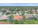 Aerial showcases the property with a pool in a lush, green neighborhood, highlighting privacy at 5523 Secluded Oaks Way, Sarasota, FL 34233