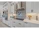 Modern kitchen showcasing sleek countertops, custom backsplash, stainless steel appliances, and stylish cabinetry at 5523 Secluded Oaks Way, Sarasota, FL 34233