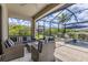 The covered patio with wicker furniture is the perfect place to relax with friends at 6507 Clairborne Ln, Bradenton, FL 34211