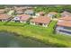 Aerial view of the backyard and adjacent properties, with a pond at 7228 Great Egret Blvd, Sarasota, FL 34241