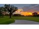 Scenic view of a lush green golf course with a bunker and beautiful sunset at 912 Ponderosa Pine Ln, Sarasota, FL 34243