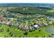 Overhead shot of a residential area featuring ponds, mature trees, and meticulously maintained lawns at 11915 Oak Ridge Dr, Parrish, FL 34219