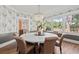 Elegant dining room with floral wallpaper, chandelier, hardwood floors, and plentiful windows at 1523 1St W Ave, Bradenton, FL 34205