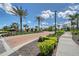 Landscaped street view with paved road, sidewalks, and palm trees on a sunny day at 17817 Pastureland Ave, Lakewood Ranch, FL 34211