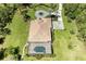 Overhead view showcasing the home's pool and manicured lawn at 20207 71St E Ave, Bradenton, FL 34211