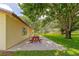 Scenic backyard showcasing a picnic table and lush greenery, perfect for outdoor relaxation and gatherings at 26147 L And J Rd, Myakka City, FL 34251
