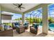 Inviting screened patio features comfortable seating area perfect for relaxing and entertaining at 5750 Long Shore Loop, Sarasota, FL 34238