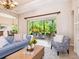 Comfortable living room with stylish furnishings and a large sliding glass door to a patio at 6851 Bay Hill Dr, Lakewood Ranch, FL 34202