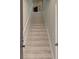 Carpeted staircase featuring a gray handrail and neutral walls leading to the upper level at 8417 Karpeal Dr # 4, Sarasota, FL 34238