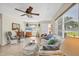 Inviting living room with large windows, comfortable seating, tile floors, and a ceiling fan for added comfort at 1060 Cockrill St # 1060, Venice, FL 34285