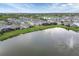 A scenic aerial view featuring a tranquil lake with fountain, surrounded by well-kept homes and lush landscaping at 12564 Night View Dr, Sarasota, FL 34238